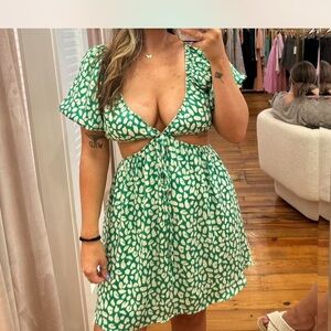Green and White Patterned Dress